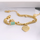 Tiffany Titanium Steel 18k Gold Blue Drip Bag Heart Key Double Layer Bracelet Women Celebrity Lady Style