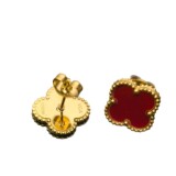 Four Leaf Clover Necklace Stainless Steel Earbone Female 18k Reversible Lucky Pendant Red Jade Marrow Collarbone Chain Earrings Bone Stud Earrings