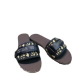New D Home Embroidered Slippers Women's Summer Outerwear 2024 Fashion Word with Pattern Design Velcro Flat Slippers